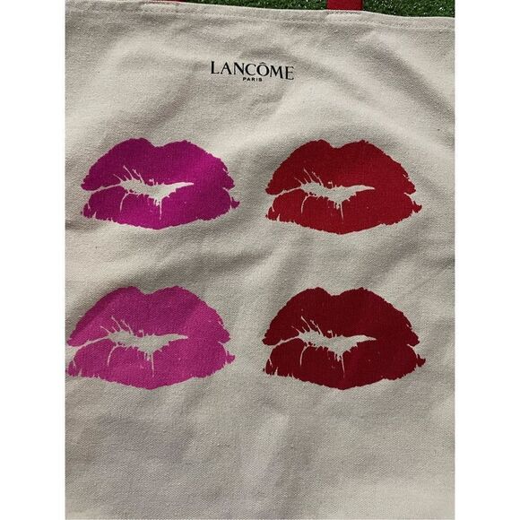 Lancome Lips Purse Cosmetic Makeup Tote  Beach Bag Cream - Picture 2 of 2